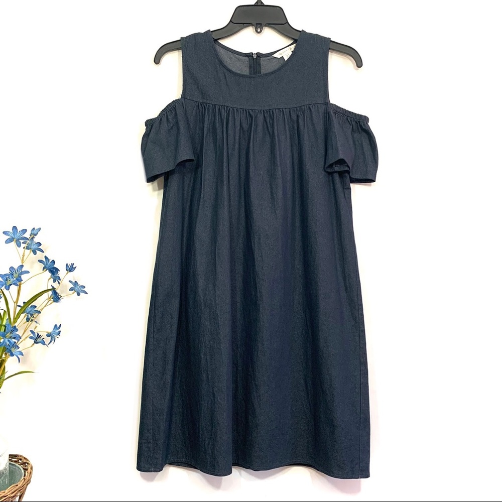 London Times Women's Chambray Denim Cold Shoulder Dress - Size 6